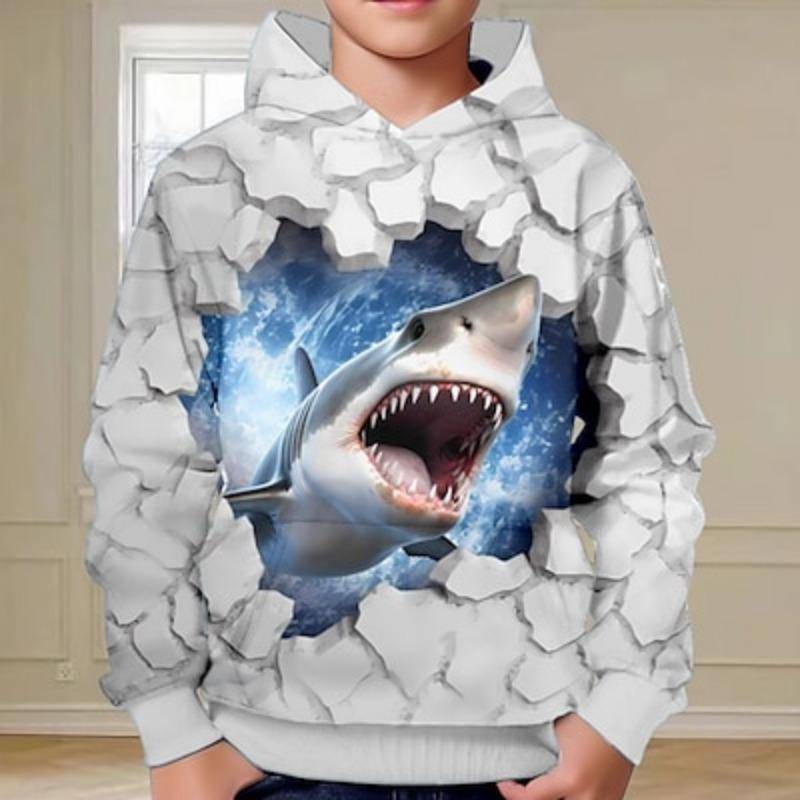 Jungen Grils 3D Hai Hoodie Pullover Langarm 3D Druck Frühling Herbst Mode Streetwear Kinder 3-12 Jahre Outdoor Casual Täglich 120CM von Joom DACH