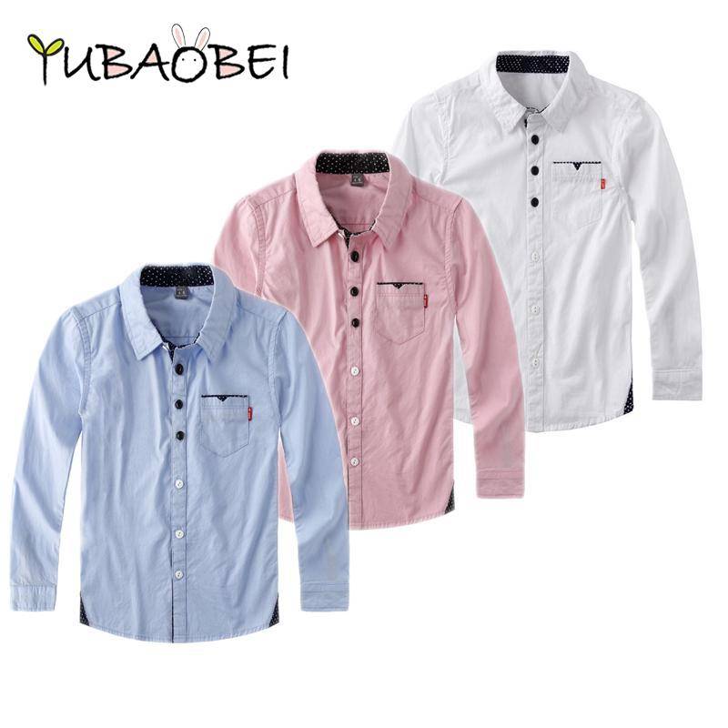 Jungen Hemd Frühling Herbst Kinder Einfarbig Baumwolle Langarm Bluse Teen Kinderkleidung 10-11 Years weiß von Joom DACH