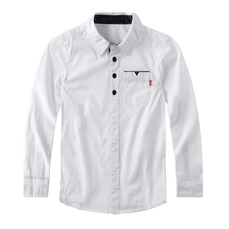 Jungen Hemd Frühling Herbst Kinder Einfarbig Baumwolle Langarm Bluse Teen Kinderkleidung 12-13 Years weiß von Joom DACH