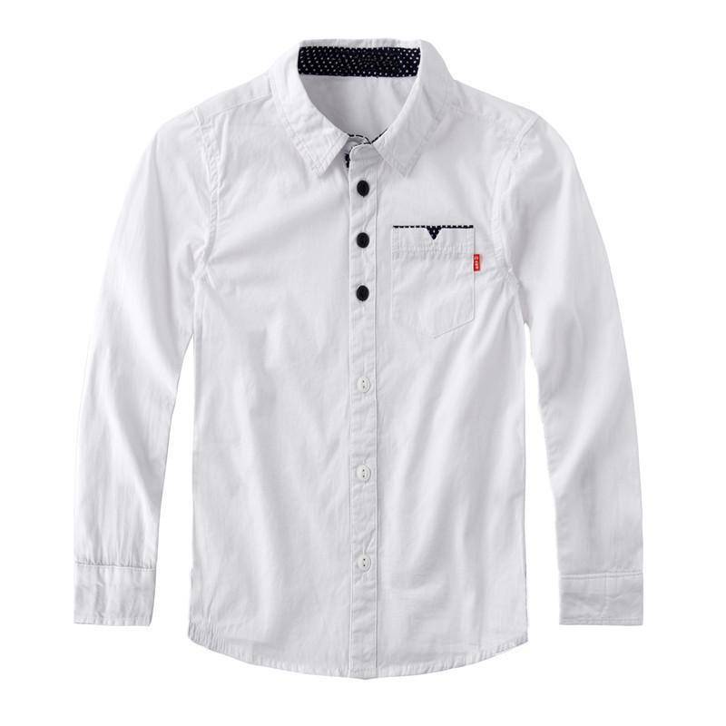 Jungen Hemd Frühling Herbst Kinder Einfarbig Baumwolle Langarm Bluse Teen Kinderkleidung 12-13 Years weiß von Joom DACH