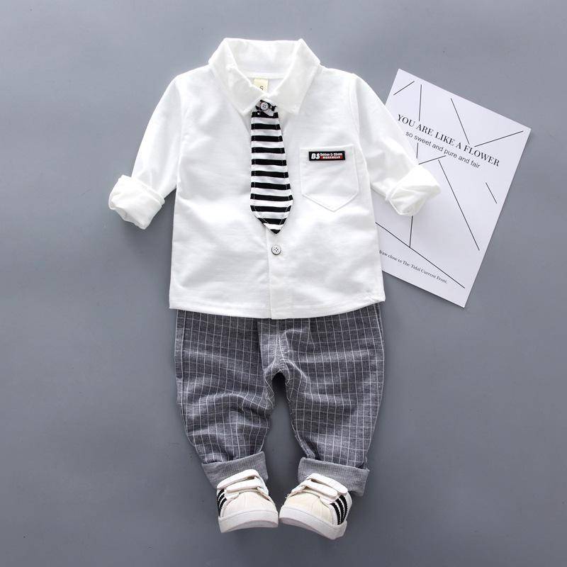 Jungen Herbst Kleidung Anzug Baby Gentleman Junge Krawatte Hemd + Hosen Kleinkind Baby Jungen Outfits Kleidung Set 80cm weiß von Joom DACH