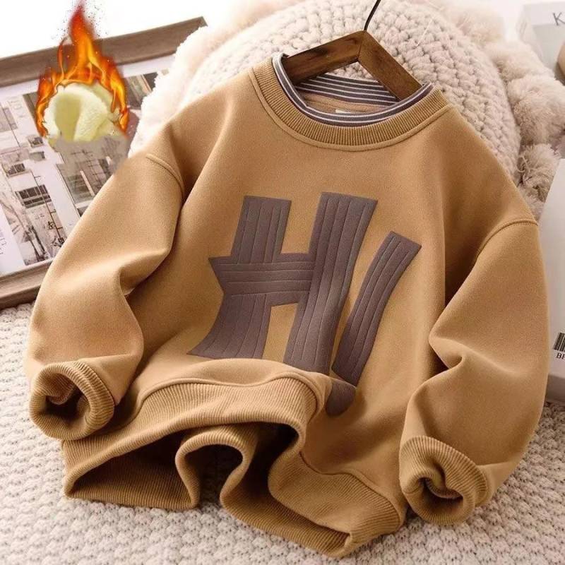 Jungen Herbst und Winter Pullover gepolstert Sweatshirt mittlere und große Kinder langärmeligen Casual Bottoming Shirt 170 khaki von Joom DACH