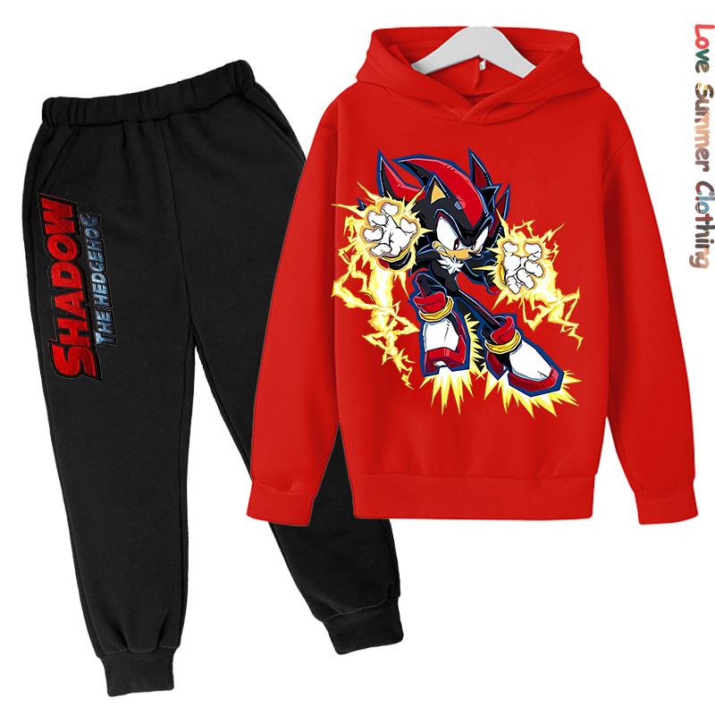 Jungen Hoodie Trainingsanzug Shadow Hedgehog HD Druck Sonic Herbst Kinder Mädchen Charakter Hoodie Set Alter 4-14 Dünnes Fleece Hoodie Set Trainingsanzug Polyester 110 von Joom DACH