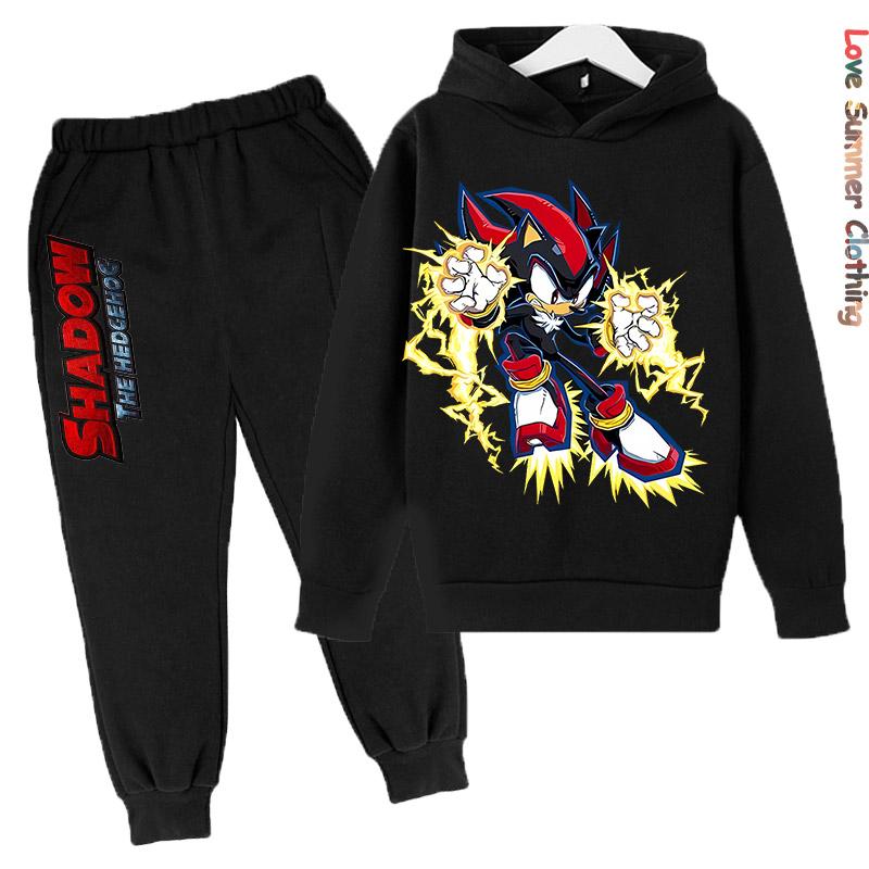 Jungen Hoodie Trainingsanzug Shadow Hedgehog HD Druck Sonic Herbst Kinder Mädchen Charakter Hoodie Set Alter 4-14 Dünnes Fleece Hoodie Set Trainingsanzug Polyester 120 von Joom DACH