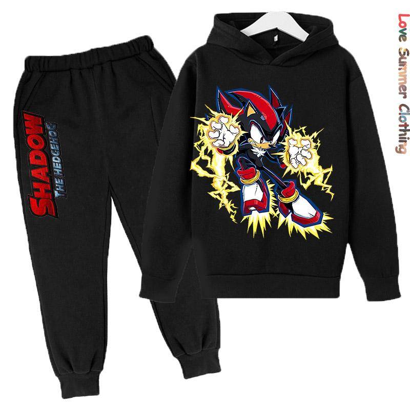 Jungen Hoodie Trainingsanzug Shadow Hedgehog HD Druck Sonic Herbst Kinder Mädchen Charakter Hoodie Set Alter 4-14 Dünnes Fleece Hoodie Set Trainingsanzug Polyester 120 von Joom DACH