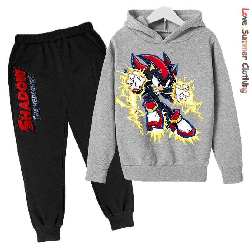 Jungen Hoodie Trainingsanzug Shadow Hedgehog HD Druck Sonic Herbst Kinder Mädchen Charakter Hoodie Set Alter 4-14 Dünnes Fleece Hoodie Set Trainingsanzug Polyester 130 von Joom DACH