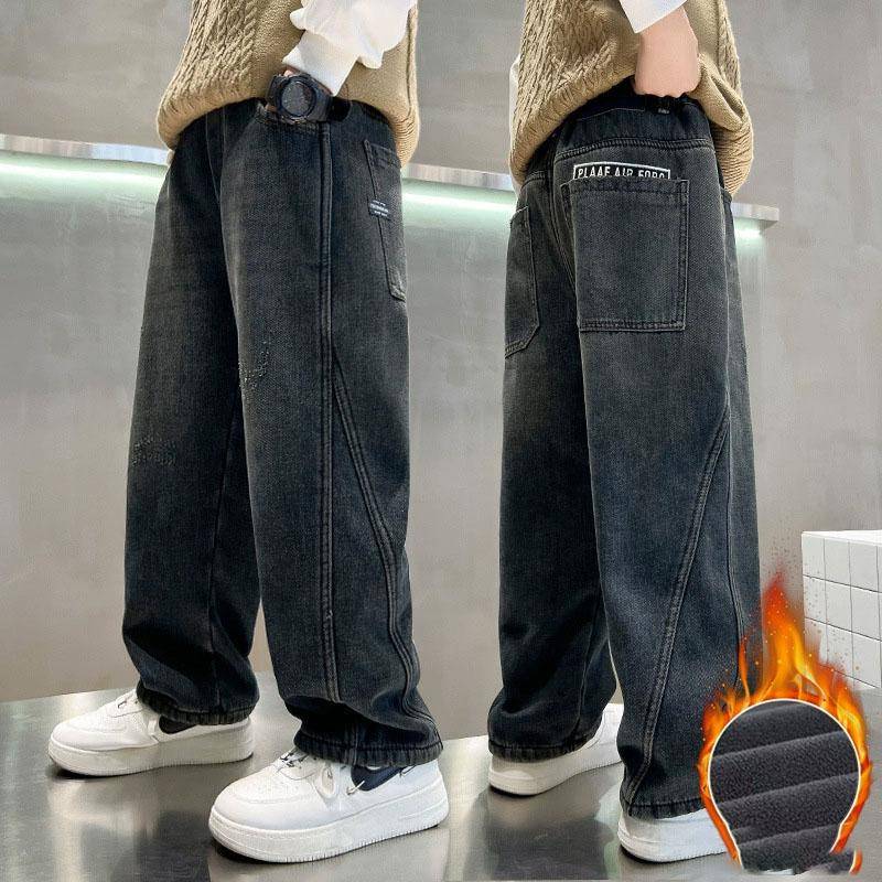 Jungen Jeans Einfarbig Elastischer Bund Hosen Kinderjeans Locker Weitbeinige Hosen Teenager Lässige Gerade Hosen 5-14J 140 von Joom DACH
