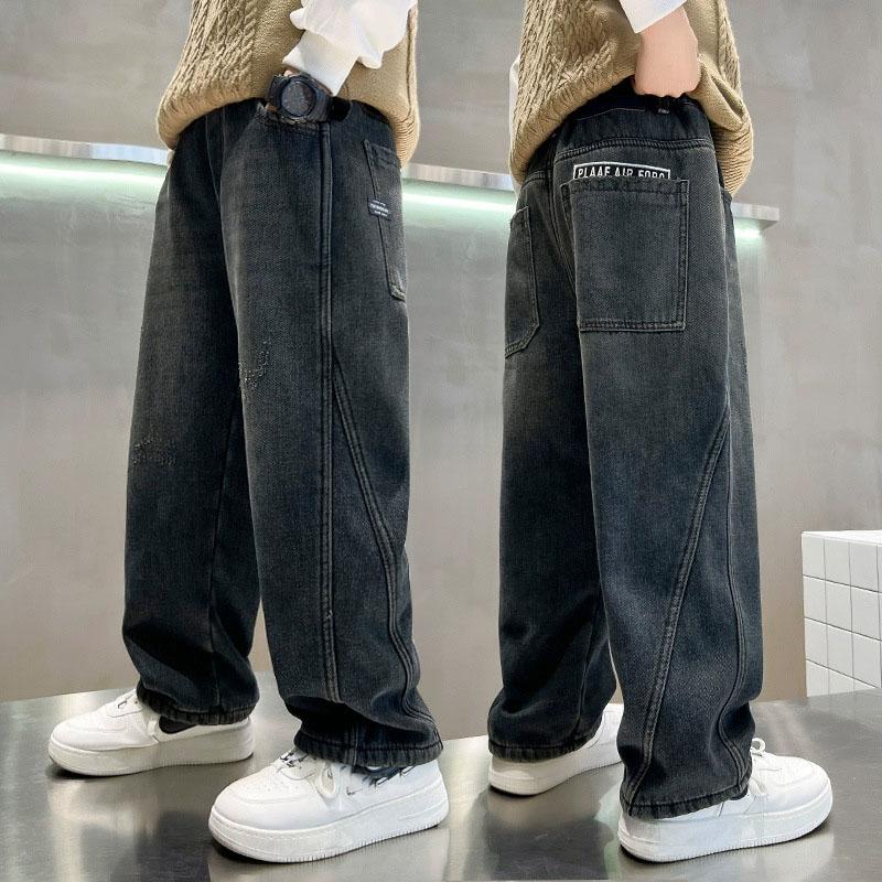 Jungen Jeans Einfarbig Elastischer Bund Hosen Kinderjeans Locker Weitbeinige Hosen Teenager Lässige Gerade Hosen 5-14J 150 von Joom DACH