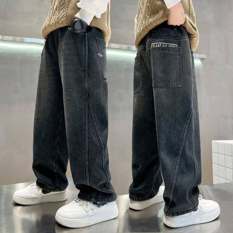 Jungen Jeans Einfarbig Elastischer Bund Hosen Kinderjeans Locker Weitbeinige Hosen Teenager Lässige Gerade Hosen 5-14J 150 von Joom DACH