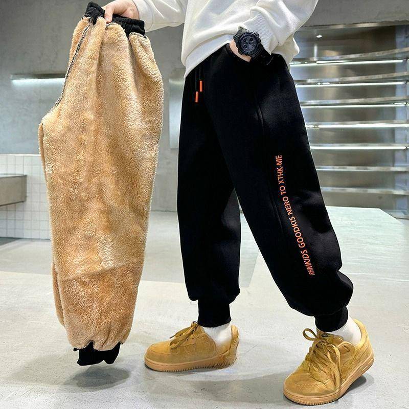 Jungen Lammwolle Dicke Hose Winter Kinder Plüsch Samt Baumwolle Hose Kinder Sporthose Teenager Warme Schnee Kleidung 5-14Y 170 schwarz von Joom DACH