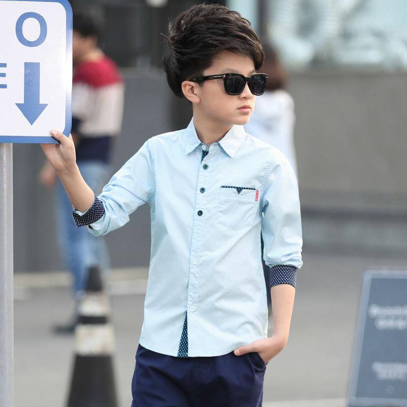 Jungen Langarmshirts Kinder Schuluniform Studenten Frühling und Herbst Kleidung Revers Polka Dot T-Shirt Bottoming Tops 140 blau von Joom DACH