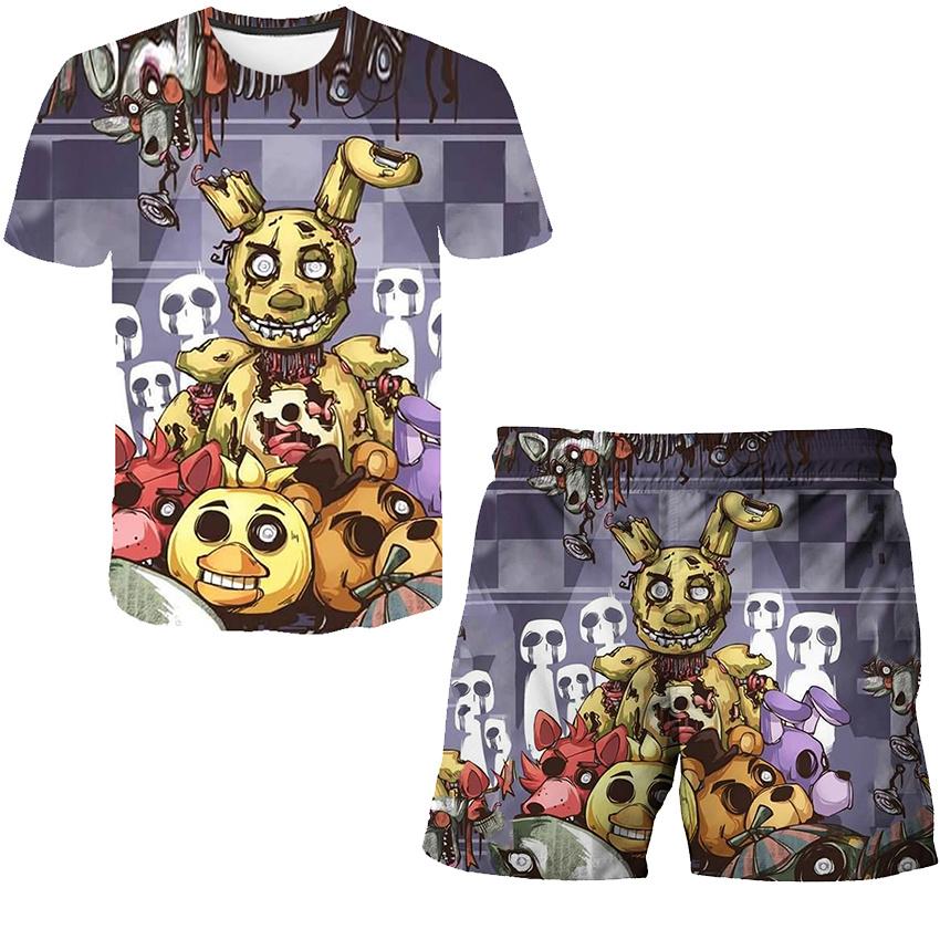 Jungen Mädchen Five Night At Freddy Cartoon Kleidung Sets Sommer Terroist Spiel T Shirts Kurze Hosen 2 Stück Anzüge FNAF Casual Outfits 160 von Joom DACH