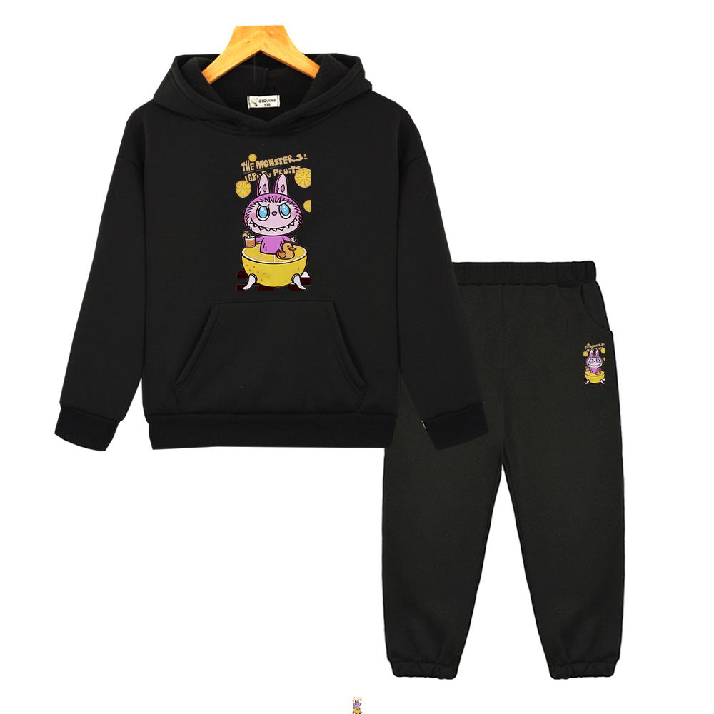Jungen Mädchen Kapuzen-Sets Kawaii labubu Anime Hoodie Fleece Sweatshirt Cartoon Jacke 2-teilig Pullover+Hose Kinder Boutique Kleidung 130 schwarz von Joom DACH