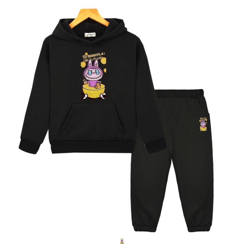 Jungen Mädchen Kapuzen-Sets Kawaii labubu Anime Hoodie Fleece Sweatshirt Cartoon Jacke 2-teilig Pullover+Hose Kinder Boutique Kleidung 130 schwarz von Joom DACH