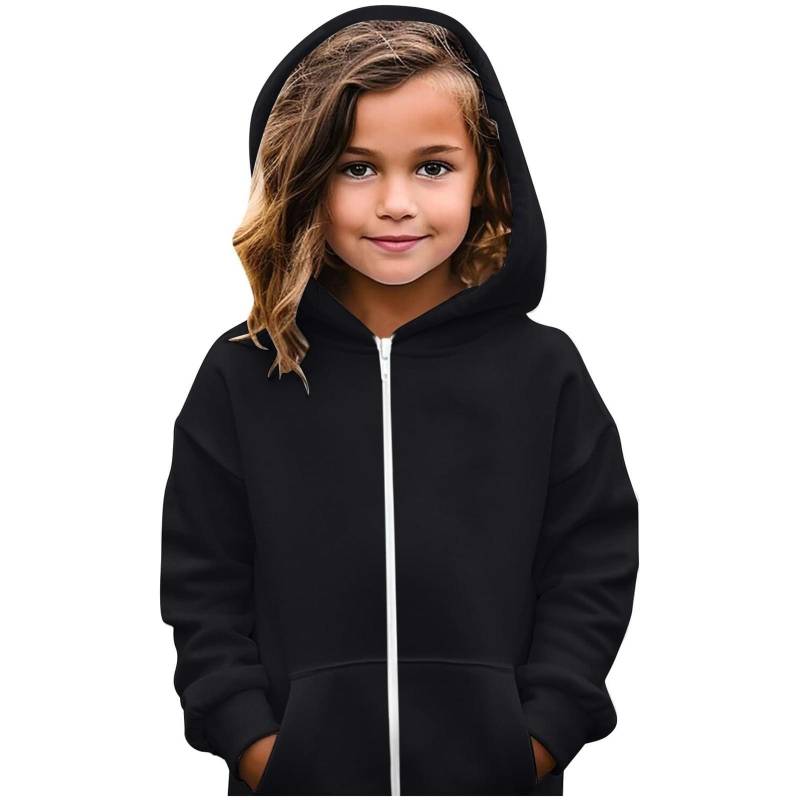 Jungen Mädchen Kinder Zip Up Hoodie Lose Einfarbig Mit Kapuze Sport Shirt Sweatshirt Jacke Mäntel Mit Tasche 140 von Joom DACH