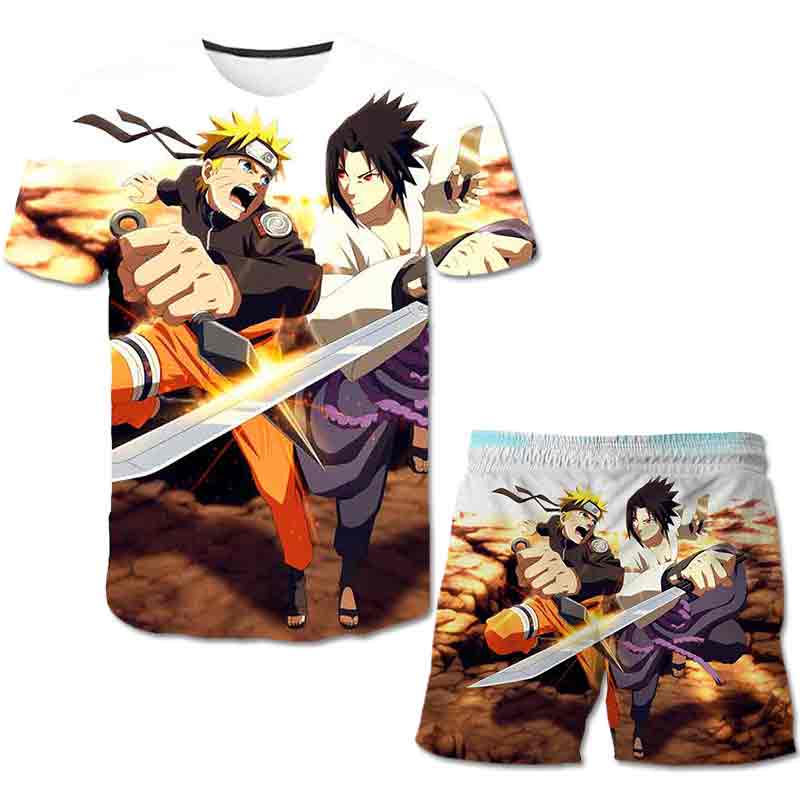 Jungen Mädchen Sommer Narutoes Sport Kleidung Sets Kinder Casual Cartoon Kurzarm T-Shirt + Shorts Kinder Kostüm Outfits 4-14T 130CM von Joom DACH