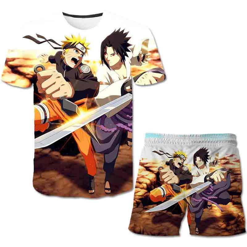 Jungen Mädchen Sommer Narutoes Sport Kleidung Sets Kinder Casual Cartoon Kurzarm T-Shirt + Shorts Kinder Kostüm Outfits 4-14T 130CM von Joom DACH