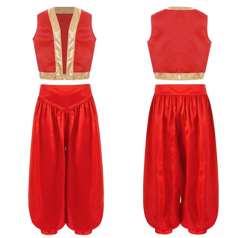 Jungen Mädchen Spielfigur Super Brothers Arabischer Prinz Cosplay Kostüm Lockere Weste mit Satin-Pumphose für Halloween Themenparty 13-14 Years rot von Joom DACH