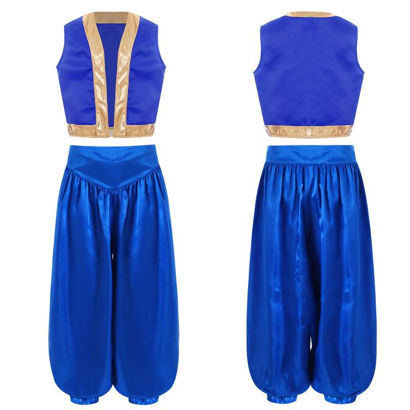 Jungen Mädchen Spielfigur Super Brothers Arabischer Prinz Cosplay Kostüm Lockere Weste mit Satin-Pumphose für Halloween Themenparty 9-10 Years blau von Joom DACH