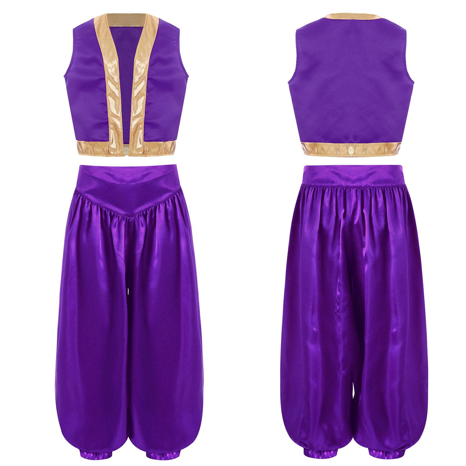 Jungen Mädchen Spielfigur Super Brothers Arabischer Prinz Cosplay Kostüm Lockere Weste mit Satin-Pumphose für Halloween Themenparty 9-10 Years von Joom DACH