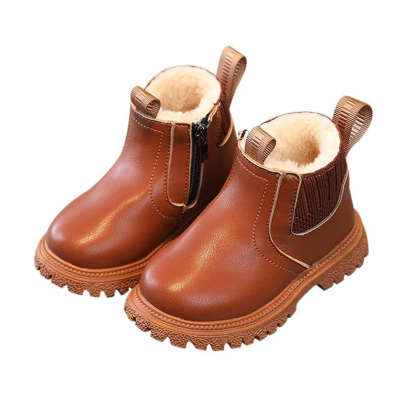 Jungen Mädchen Winter Innen Gepolsterte Samt Warme Stiefel Britischer Stil Rutschfeste Schneeschuhe Seitlicher Reißverschluss Design Kurze Stiefel Lederstiefel 23 von Joom DACH