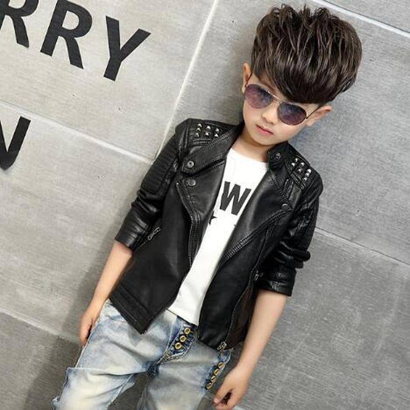 Jungen Mantel Kinder Pu Jacke Kid Outwear Solide Langarm Casual Motorrad Jacke Frühling Herbst 140 schwarz von Joom DACH