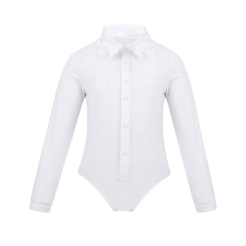 Jungen Modern Latin Dance Kostüm Langarm Revers Strampler Turnanzug Bodysuit Einteiler Performance Wear für Kinder 5-6 Years weiß von Joom DACH