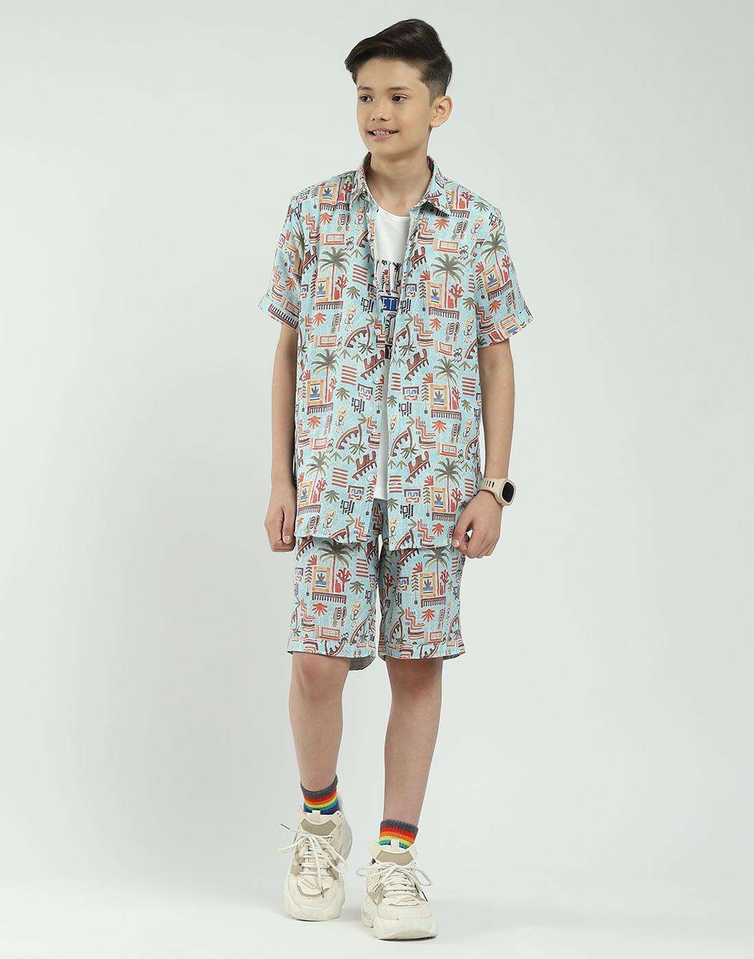 Jungen Regular Fit Bedrucktes Co-ord Set | Halbarmhemd mit Shorts | Lässiges Co-ord Set für Jungen 11-12 YR himmel von Joom DACH