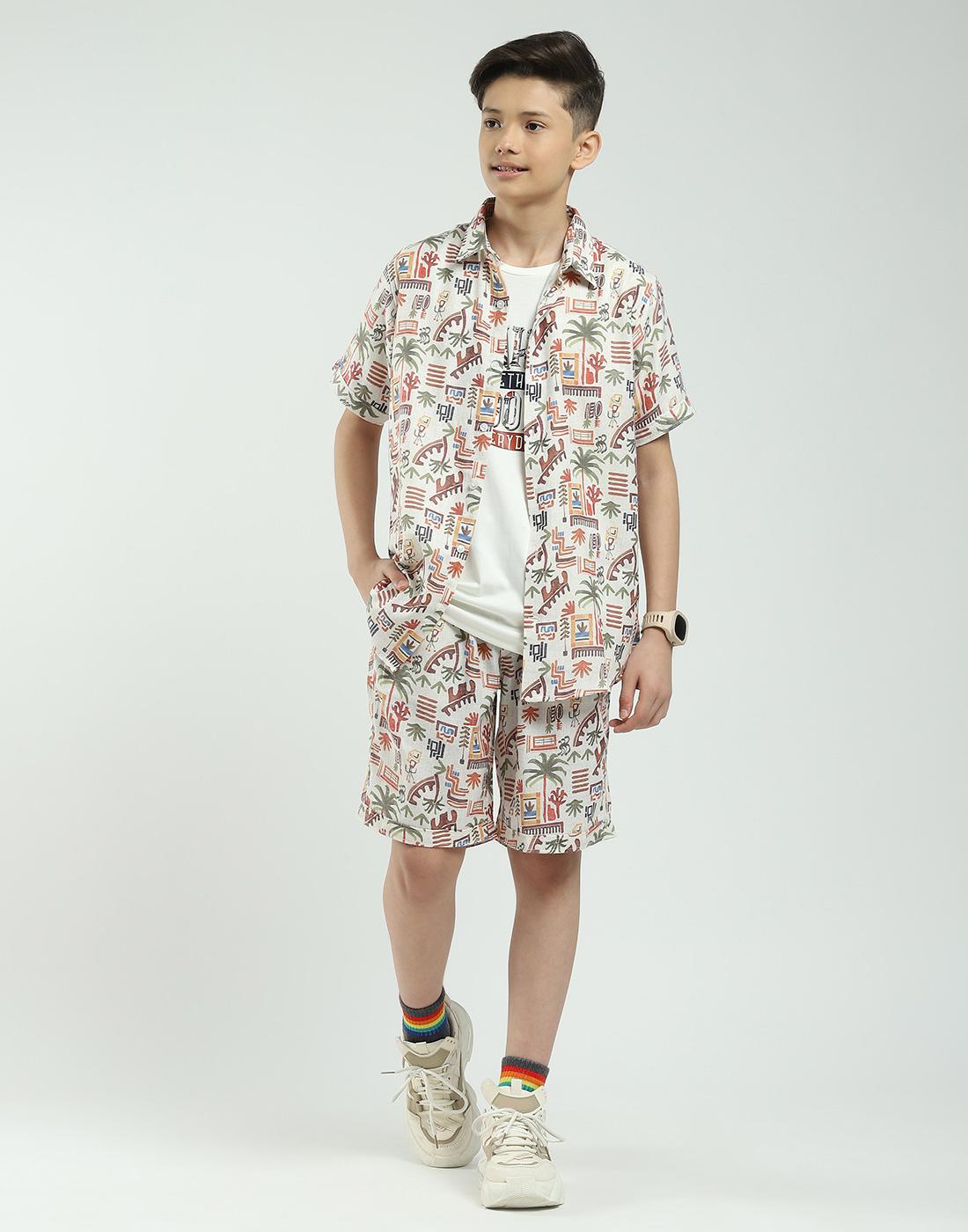 Jungen Regular Fit Bedrucktes Co-ord Set | Halbarmhemd mit Shorts | Lässiges Co-ord Set für Jungen 11-12 YR weiß von Joom DACH