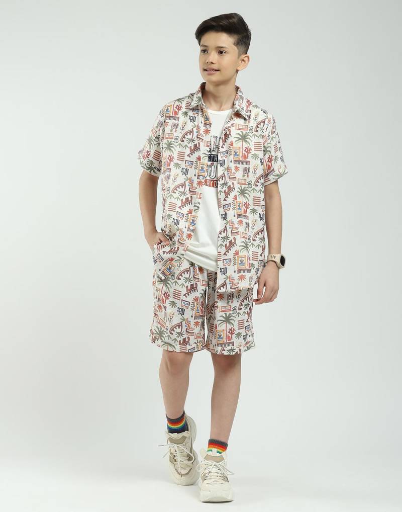 Jungen Regular Fit Bedrucktes Co-ord Set | Halbarmhemd mit Shorts | Lässiges Co-ord Set für Jungen 11-12 YR weiß von Joom DACH