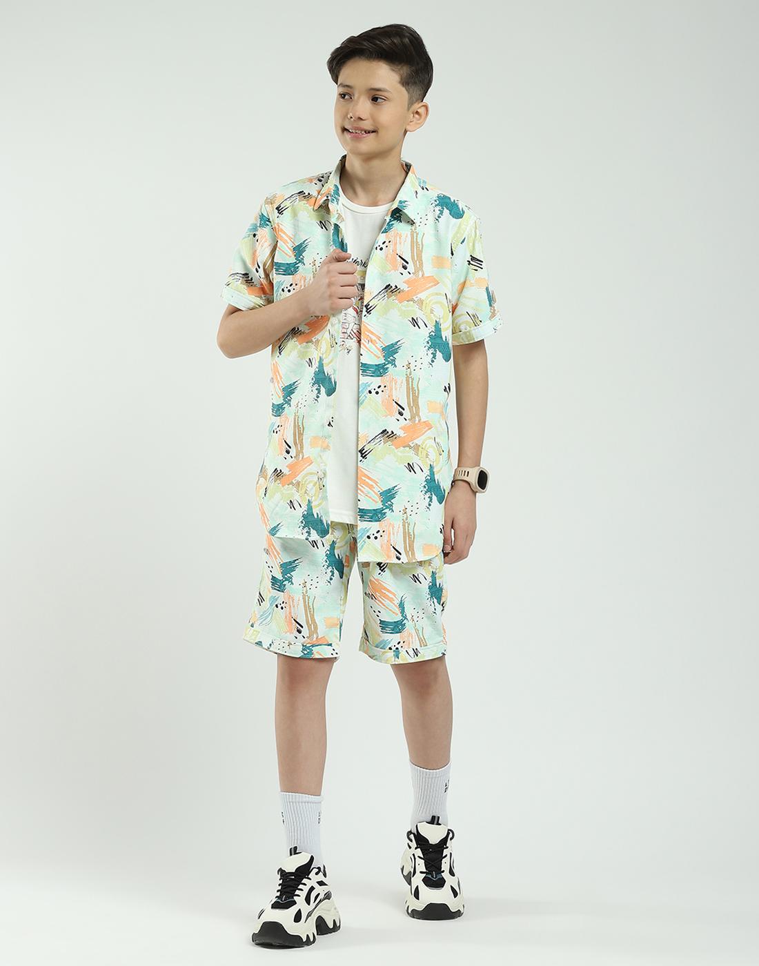 Jungen Regular Fit Bedrucktes Co-ord Set | Halbarmhemd mit Shorts | Lässiges Co-ord Set für Jungen 4-5 YR grün von Joom DACH