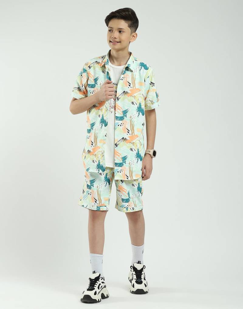 Jungen Regular Fit Bedrucktes Co-ord Set | Halbarmhemd mit Shorts | Lässiges Co-ord Set für Jungen 4-5 YR grün von Joom DACH