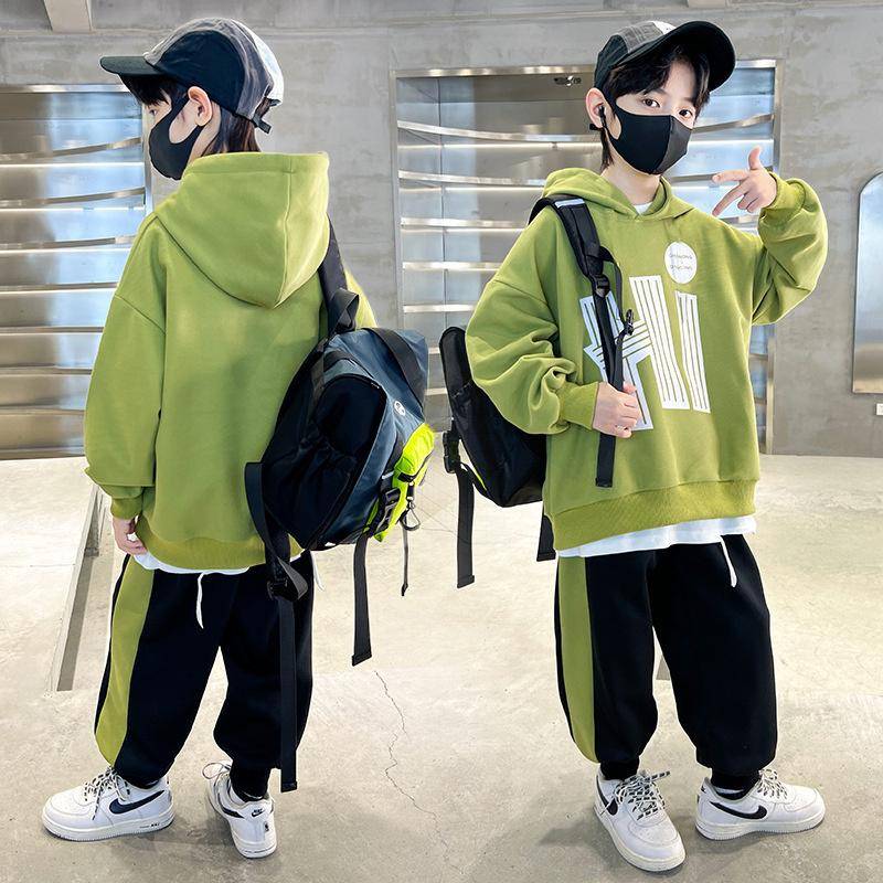 Jungen Sweatshirt Anzug Herbst Frühling Lässige Sets Kinder Hübsche Mode Kleidung Teenager Kapuzenpullover Trends Top Hose 2Stk. 140 von Joom DACH