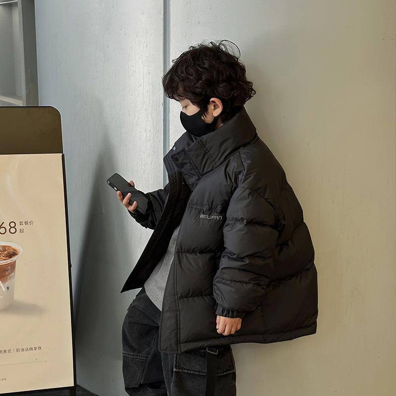 Jungen Verdickte Baumwolljacke Winter Warmer Mantel Kinder Verdicken Daunenparkas Teenager Schnee Kleidung Lässig Buchstaben Reißverschluss Oberteil 150 schwarz von Joom DACH