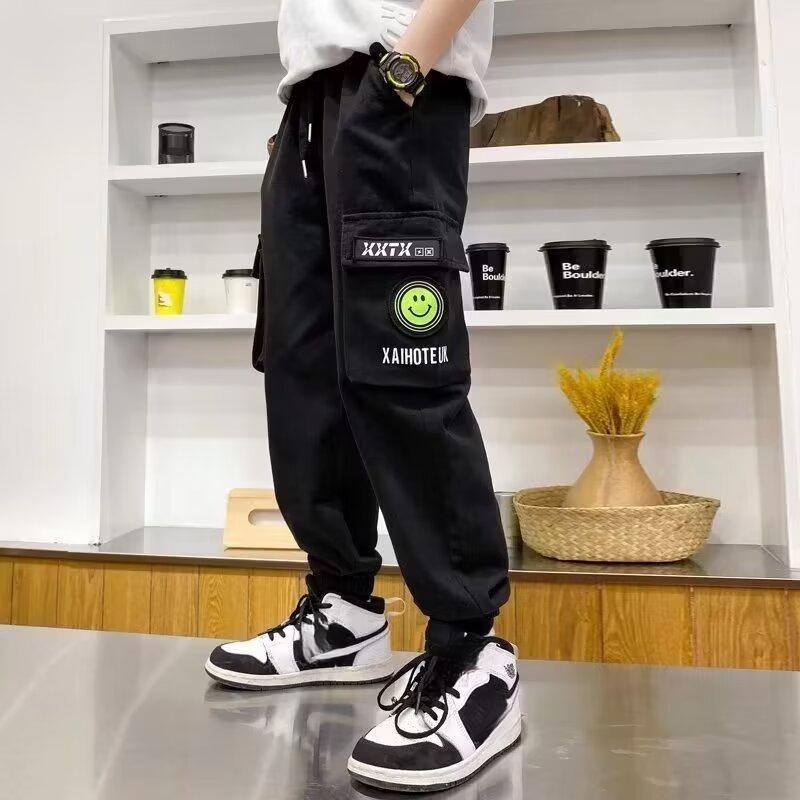 Jungenhose, modische, hübsche, lässige Jogginghose für mittlere und große Jungen, vielseitige, dünne Arbeitshose für den Sommer 170 schwarz von Joom DACH