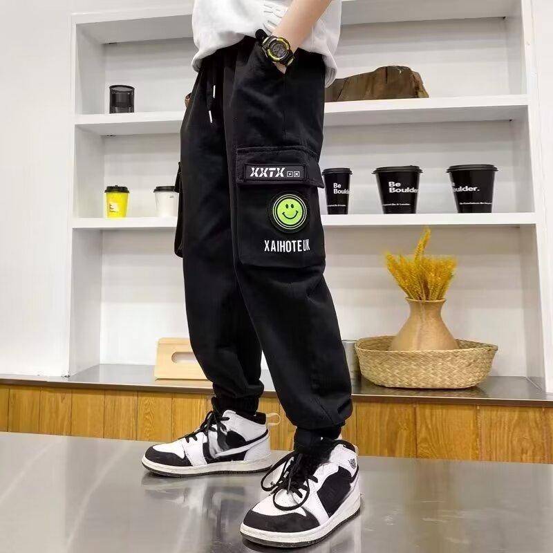 Jungenhose, modische, hübsche, lässige Jogginghose für mittlere und große Jungen, vielseitige, dünne Arbeitshose für den Sommer 170 schwarz von Joom DACH