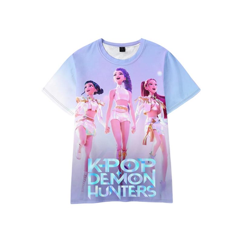 K-Pop Dämonenjäger Bedrucktes T-Shirt Kinder Mädchen Kurzarm T-Shirt Film Huntrix Liebhaber Fans Kleidung Kinder Cosplay Kostüm 140 von Joom DACH