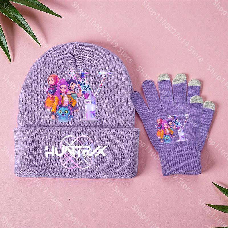 K-Pop Dämonenjäger Mädchen Kinder Strickmütze Handschuhe Niedlich Cartoon Buchstabe Warme Mütze Bildschirmhandschuhe Kinder Geburtstagsgeschenke 2 Stück ein Set von Joom DACH