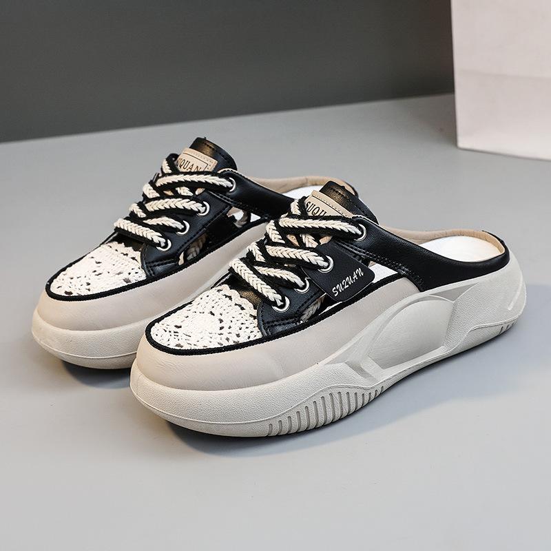 K8630 Neue Hausschuhe für Damen, gewebte, ausgehöhlte Halbschuhe, atmungsaktive Plateau-Aufzugs-Sandalen für Damen, wilde Sandalen für Damen 40 von Joom DACH