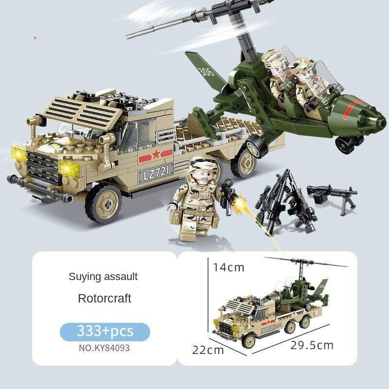 KAZI See-, Land- und Luft-Militärpanzerhubschrauber ist mit Partikelspleißbausteinen und Lernspielzeug für Kinder kompatibel von Joom DACH