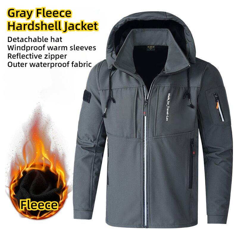 KB Herren Outdoorjacken Fleecefutter Windbreaker wasserdichte Winterwarme Jacke für Männer Abnehmbare Mütze Herrenmäntel 4XL dunkelgrau von Joom DACH