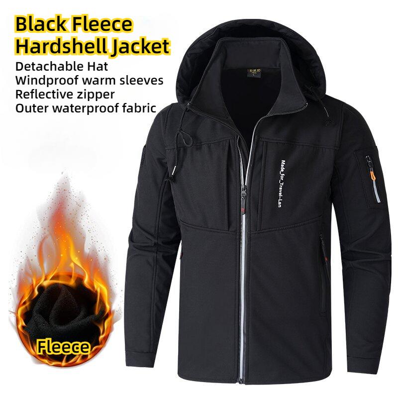 KB Herren Outdoorjacken Fleecefutter Windbreaker wasserdichte Winterwarme Jacke für Männer Abnehmbare Mütze Herrenmäntel L schwarz von Joom DACH