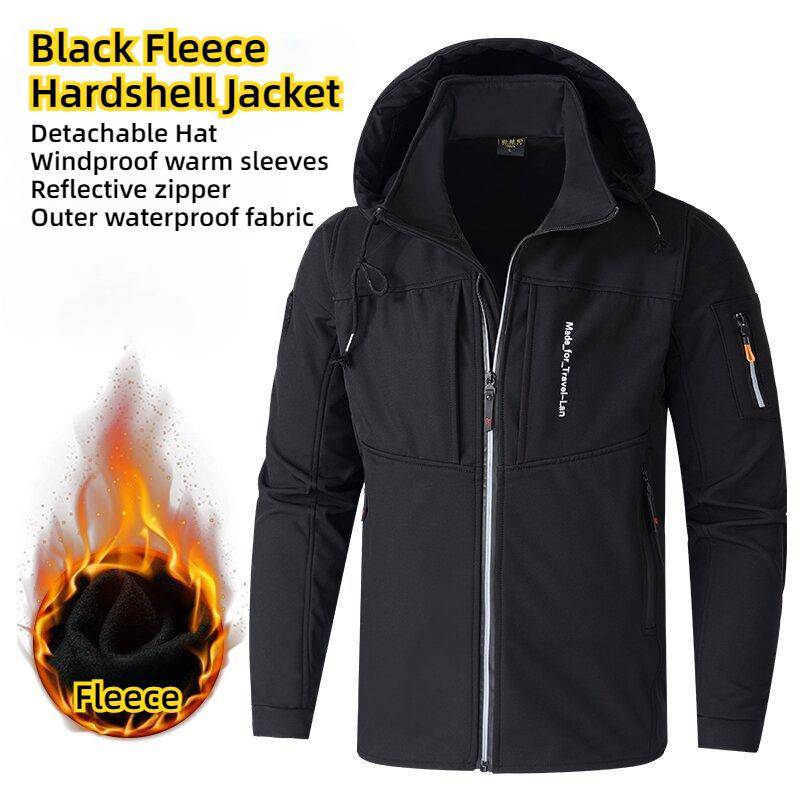 KB Herren Outdoorjacken Fleecefutter Windbreaker wasserdichte Winterwarme Jacke für Männer Abnehmbare Mütze Herrenmäntel L schwarz von Joom DACH