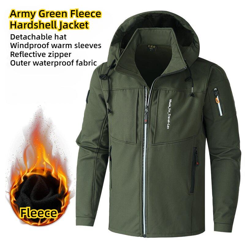 KB Herren Outdoorjacken Fleecefutter Windbreaker wasserdichte Winterwarme Jacke für Männer Abnehmbare Mütze Herrenmäntel M armee grüne von Joom DACH