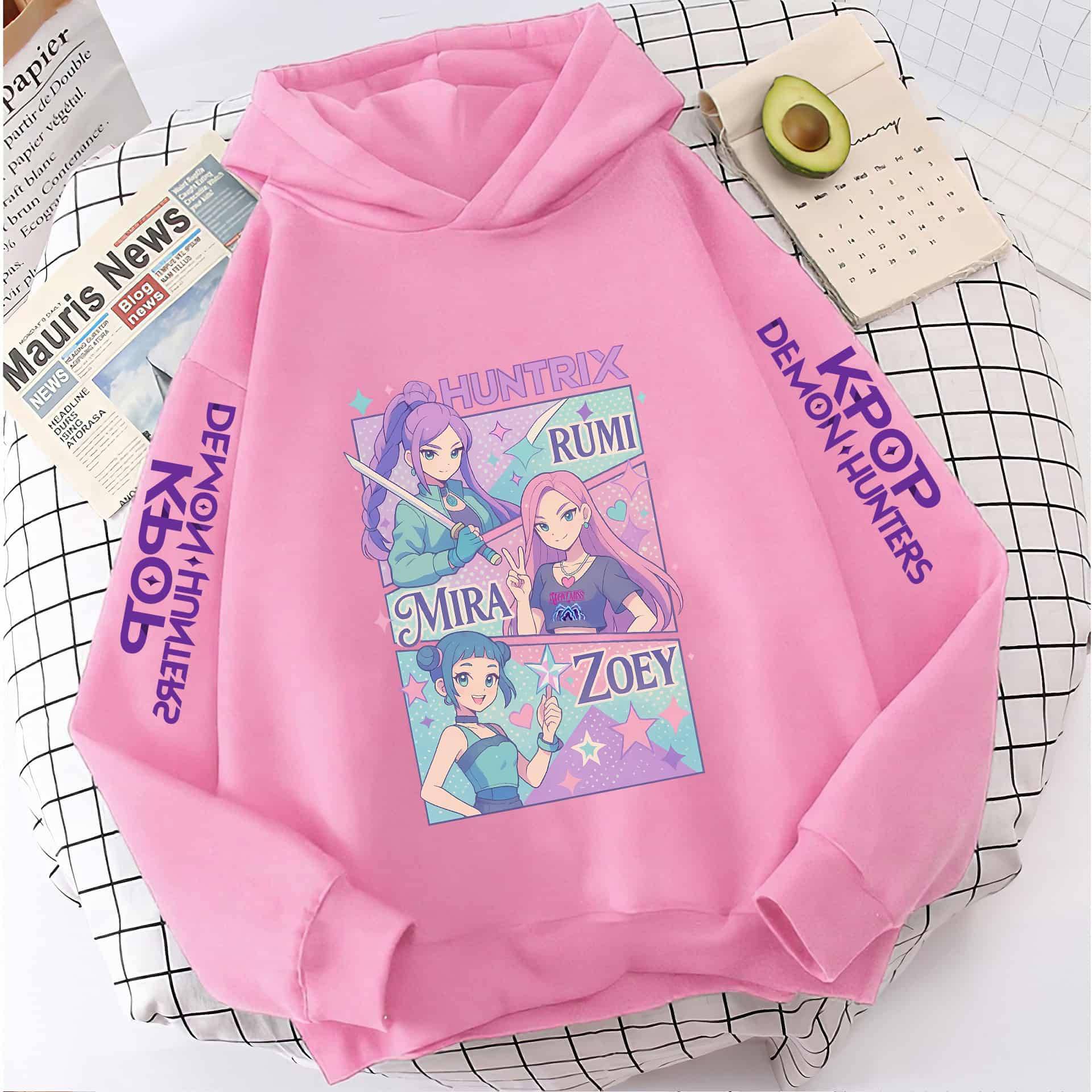 KPop Dämonen Mädchen Mode Lässiges Sweatshirt Film Neu Kinder K-Pop Dämonenjäger Kapuzenoberteile Kleinkind Mädchen Kleidung Jäger Hoodie 140cm rosa von Joom DACH