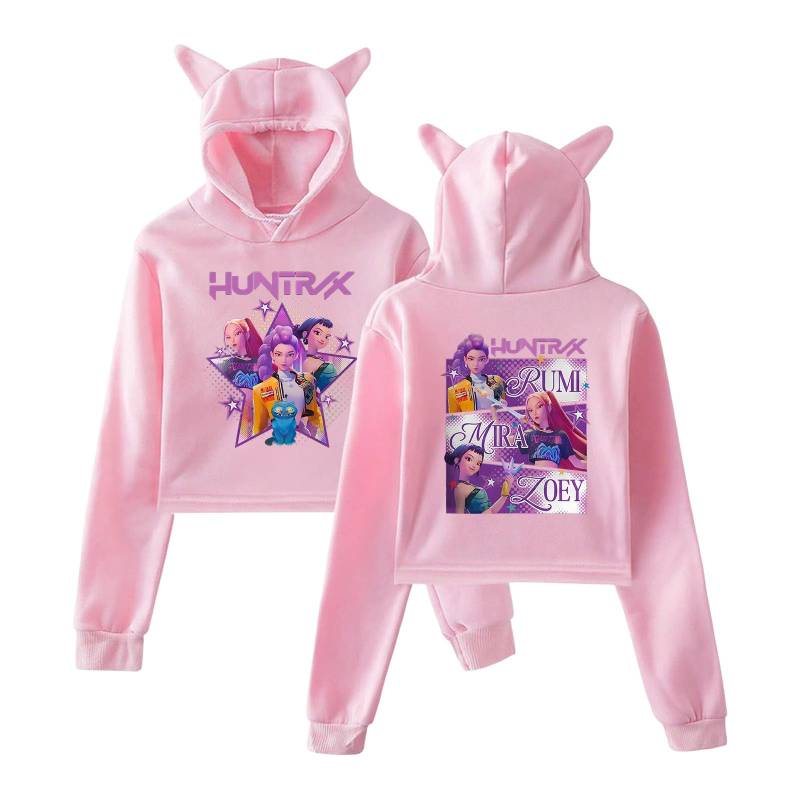 KPop Dämonenjäger Damen Kapuzenpullover mit Katzenohren Cartoon Grafik Pullover Sweatshirt für Anime-, K-Pop- & Filmfans XXS rosa von Joom DACH