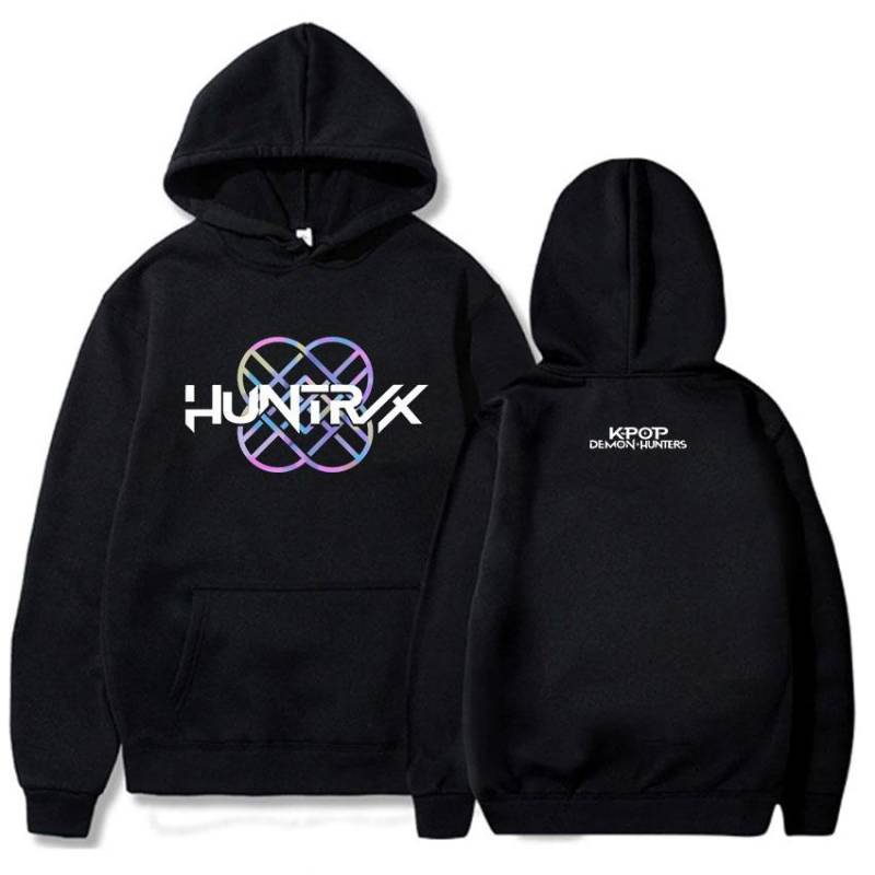 KPop Dämonenjäger Huntrix Hoodie Damen Herren Kleidung Locker Fleece Filmdruck 2025 Pullover Grafik-Hoodies Damen Oberteil XS schwarz von Joom DACH