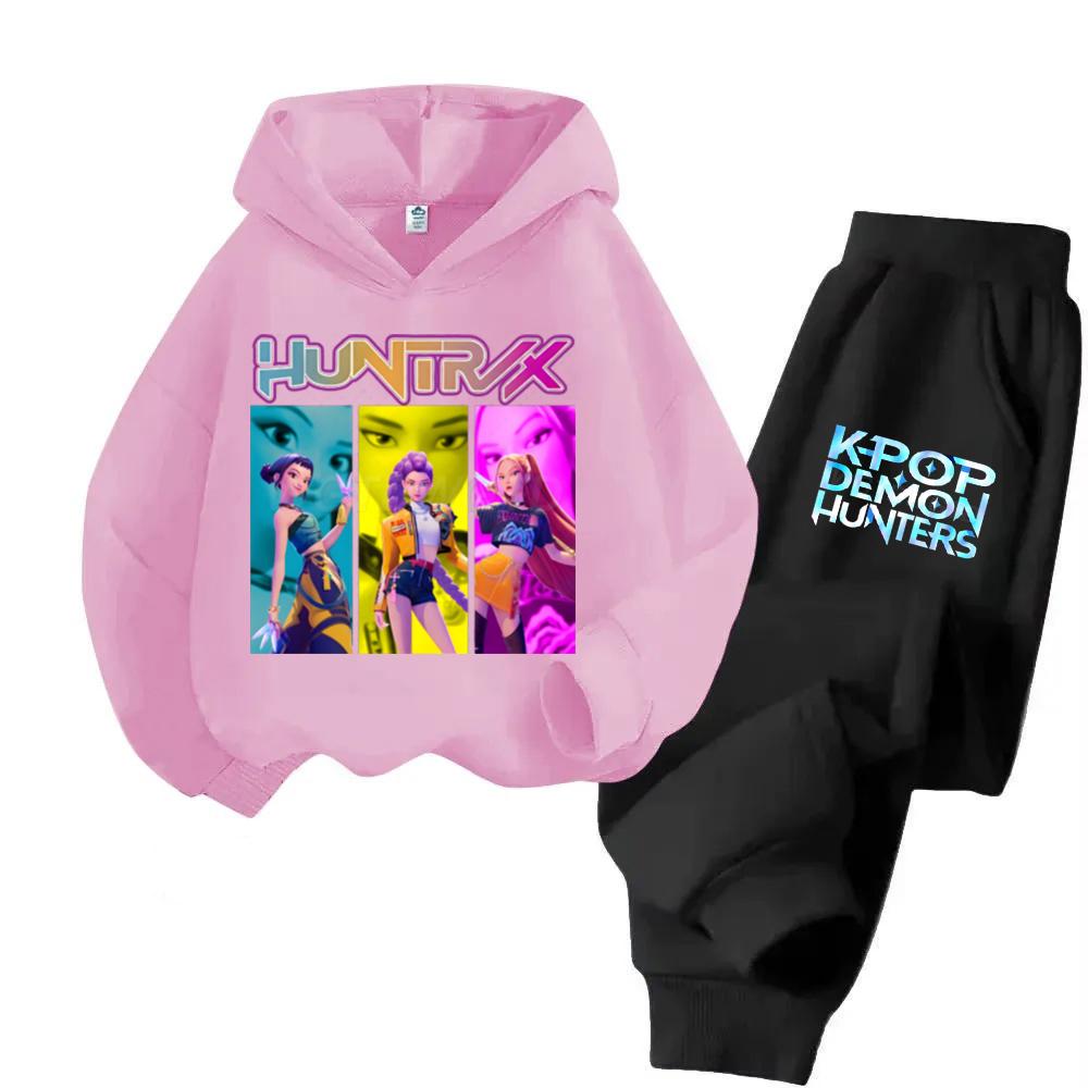 KPop Dämonenjäger Huntrix Hoodies + Hose Kinder Herbst Sweatshirts Langarm Pullover Mädchen Jungen Kleidung Bequeme Outfits 130 rosa von Joom DACH