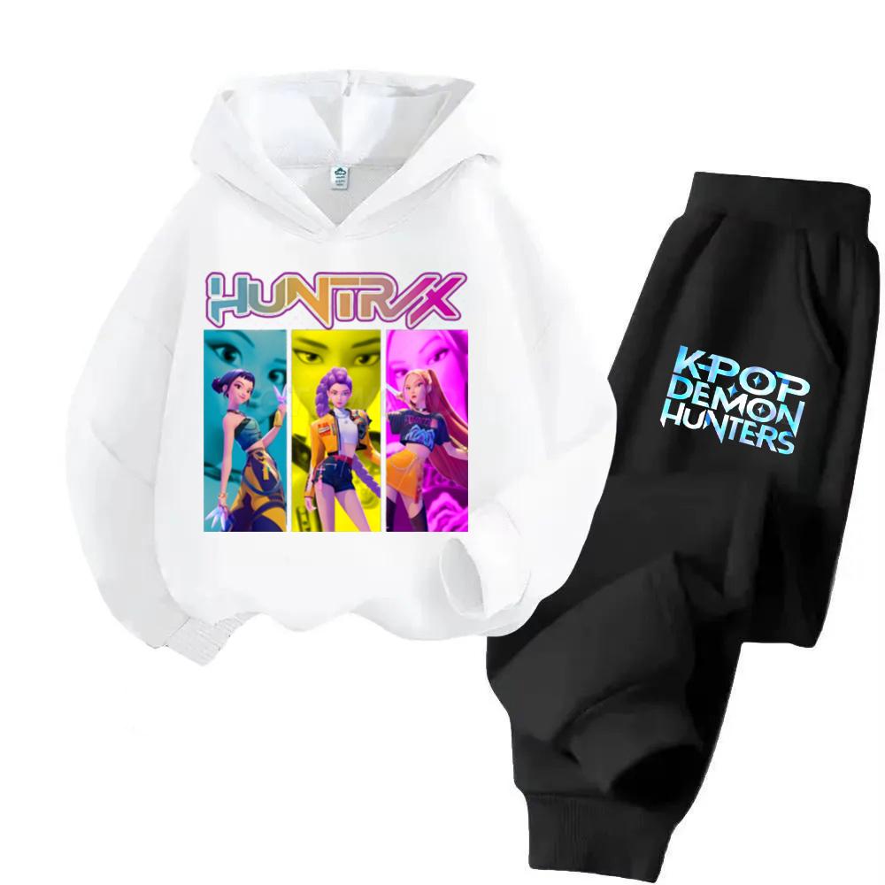 KPop Dämonenjäger Huntrix Hoodies + Hose Kinder Herbst Sweatshirts Langarm Pullover Mädchen Jungen Kleidung Bequeme Outfits 130 weiß von Joom DACH