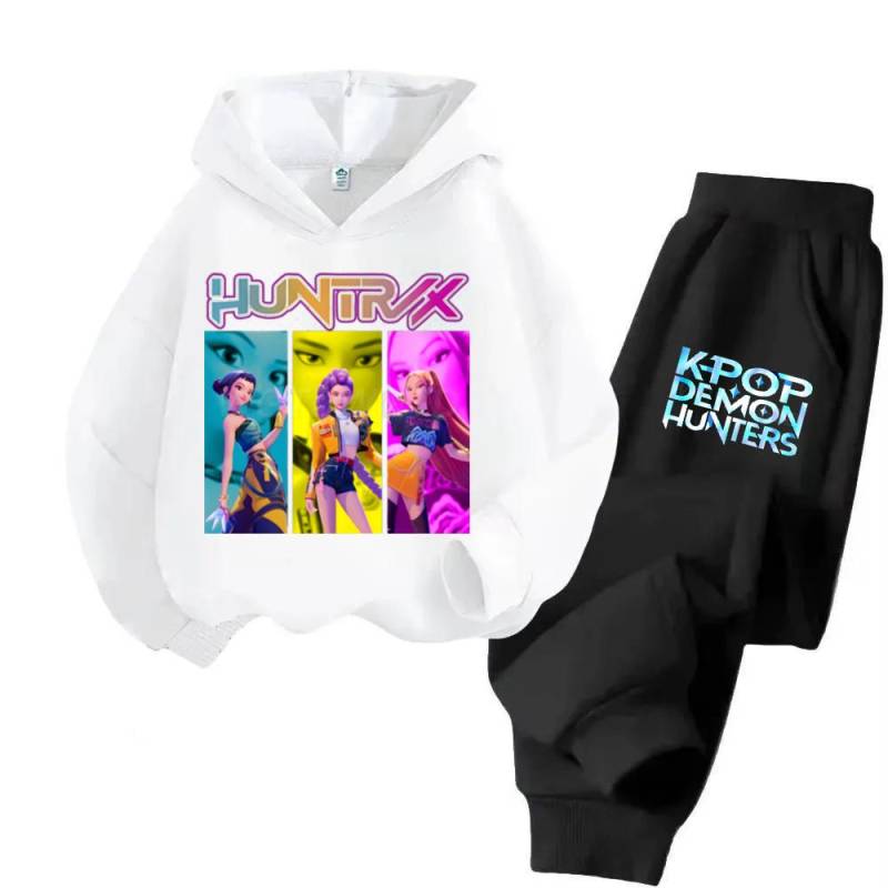KPop Dämonenjäger Huntrix Hoodies + Hose Kinder Herbst Sweatshirts Langarm Pullover Mädchen Jungen Kleidung Bequeme Outfits 130 weiß von Joom DACH
